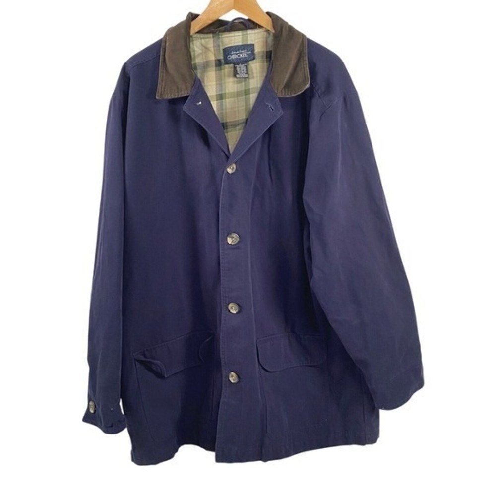 Cherokee Mens Flannel Lined Chore Coat L Blue 100% Cotton Corduroy‎ Collar Barn